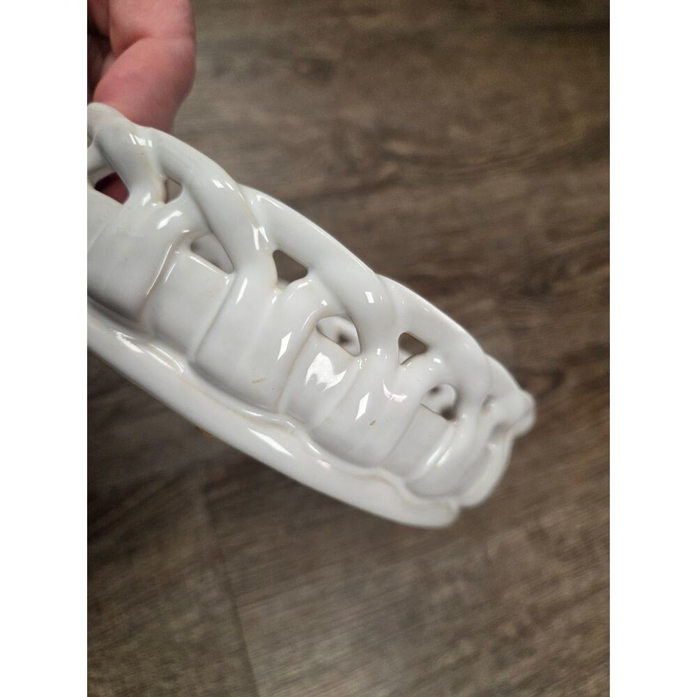 Partylite White Lattice 3 Wick Holder Rare White Basket Plate Bowl Portugal - Picture 3 of 4